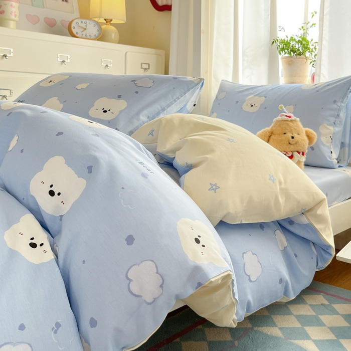 寻米 2025新款全棉印花学生季学生三件套 云朵小熊