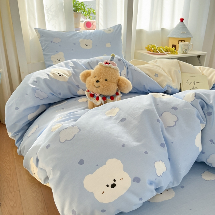 91家纺网 家纺一手货源 找家纺 寻米 2025新款全棉印花学生季学生三件套 云朵小熊