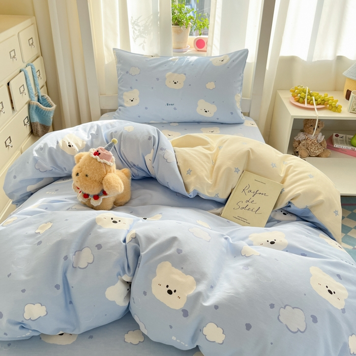 91家纺网 家纺一手货源 找家纺 寻米 2025新款全棉印花学生季学生三件套 云朵小熊