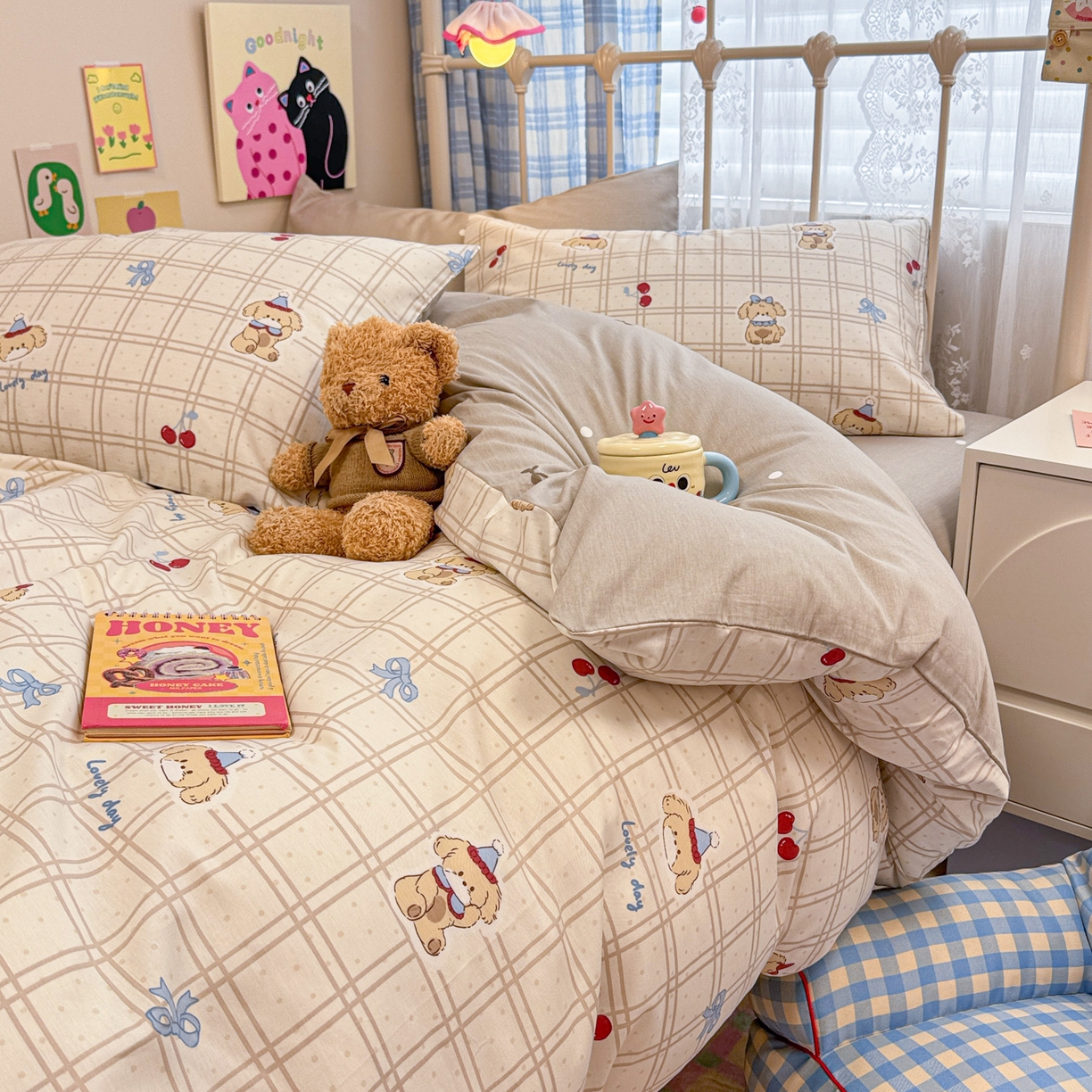 91家纺网 家纺一手货源 找家纺 （总）呗旺鹿 2025新款40s全棉纯棉卡通印花学生系列四件套