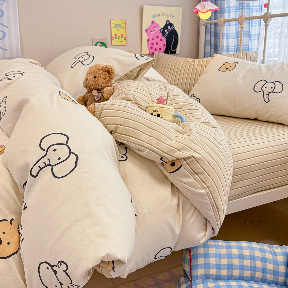 91家纺网 家纺一手货源 找家纺 （总）呗旺鹿 2025新款40s全棉纯棉卡通印花学生系列四件套