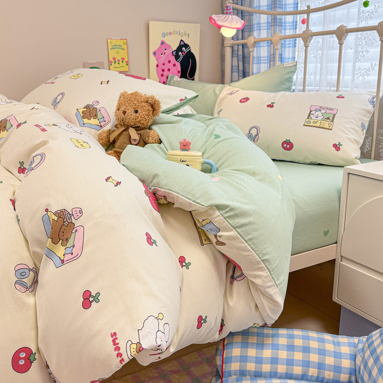 91家纺网 家纺一手货源 找家纺 （总）呗旺鹿 2025新款40s全棉纯棉卡通印花学生系列四件套