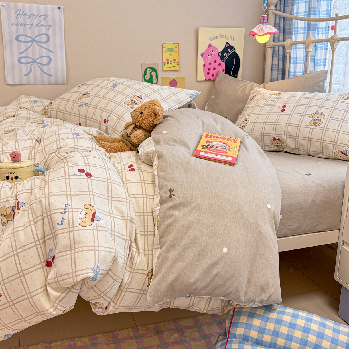 91家纺网 家纺一手货源 找家纺 呗旺鹿 2025新款40s全棉纯棉卡通印花学生系列四件套 班尼小狗