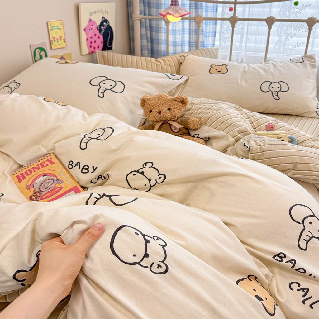 91家纺网 家纺一手货源 找家纺 呗旺鹿 2025新款40s全棉纯棉卡通印花学生系列四件套 简笔画