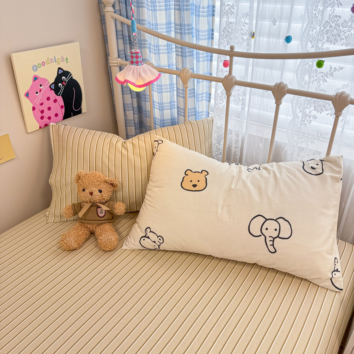 91家纺网 家纺一手货源 找家纺 呗旺鹿 2025新款40s全棉纯棉卡通印花学生系列四件套 简笔画