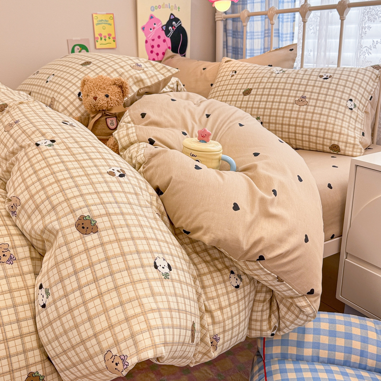 呗旺鹿 2025新款40s全棉纯棉卡通印花学生系列四件套 焦糖小狗