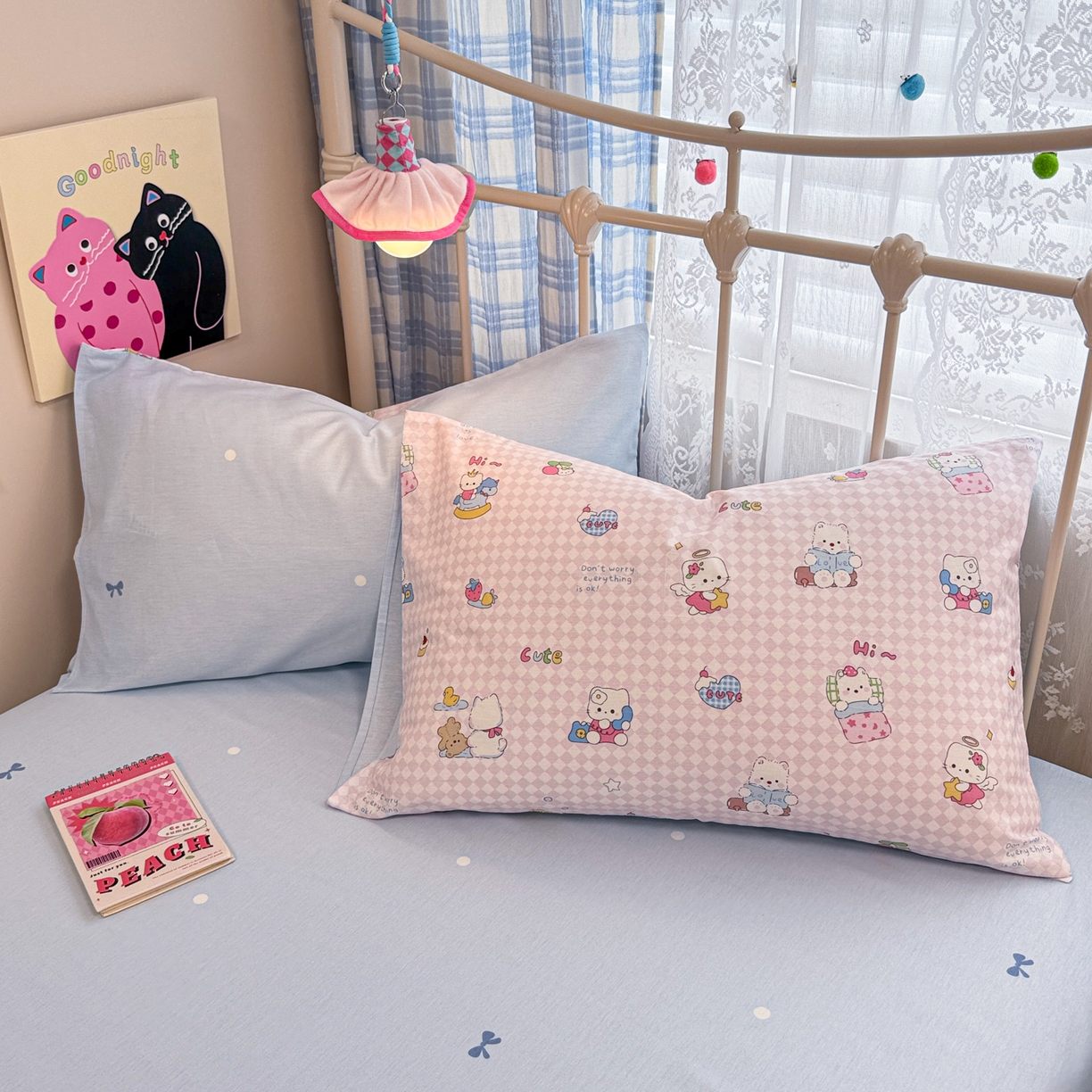 91家纺网 家纺一手货源 找家纺 呗旺鹿 2025新款40s全棉纯棉卡通印花学生系列四件套 忙绿的凯蒂