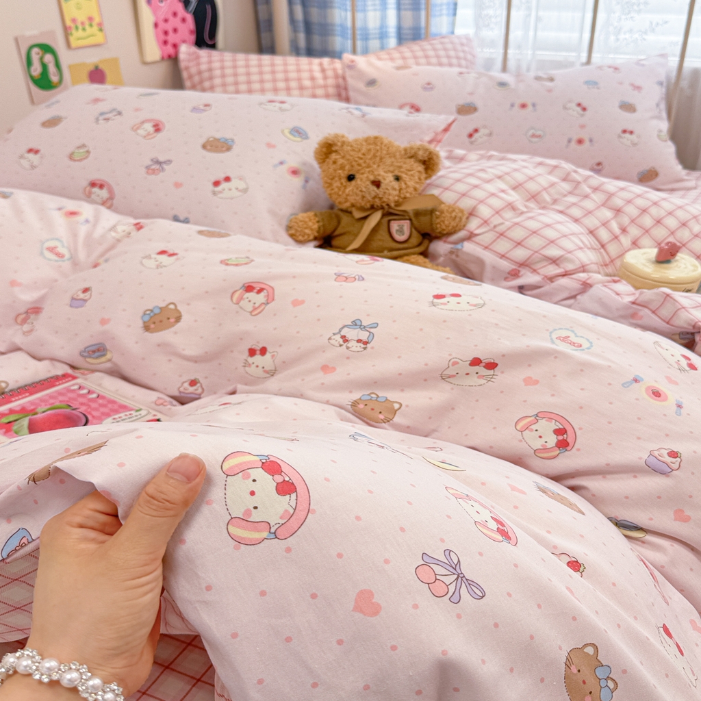 91家纺网 家纺一手货源 找家纺 呗旺鹿 2025新款40s全棉纯棉卡通印花学生系列四件套 甜品菲菲