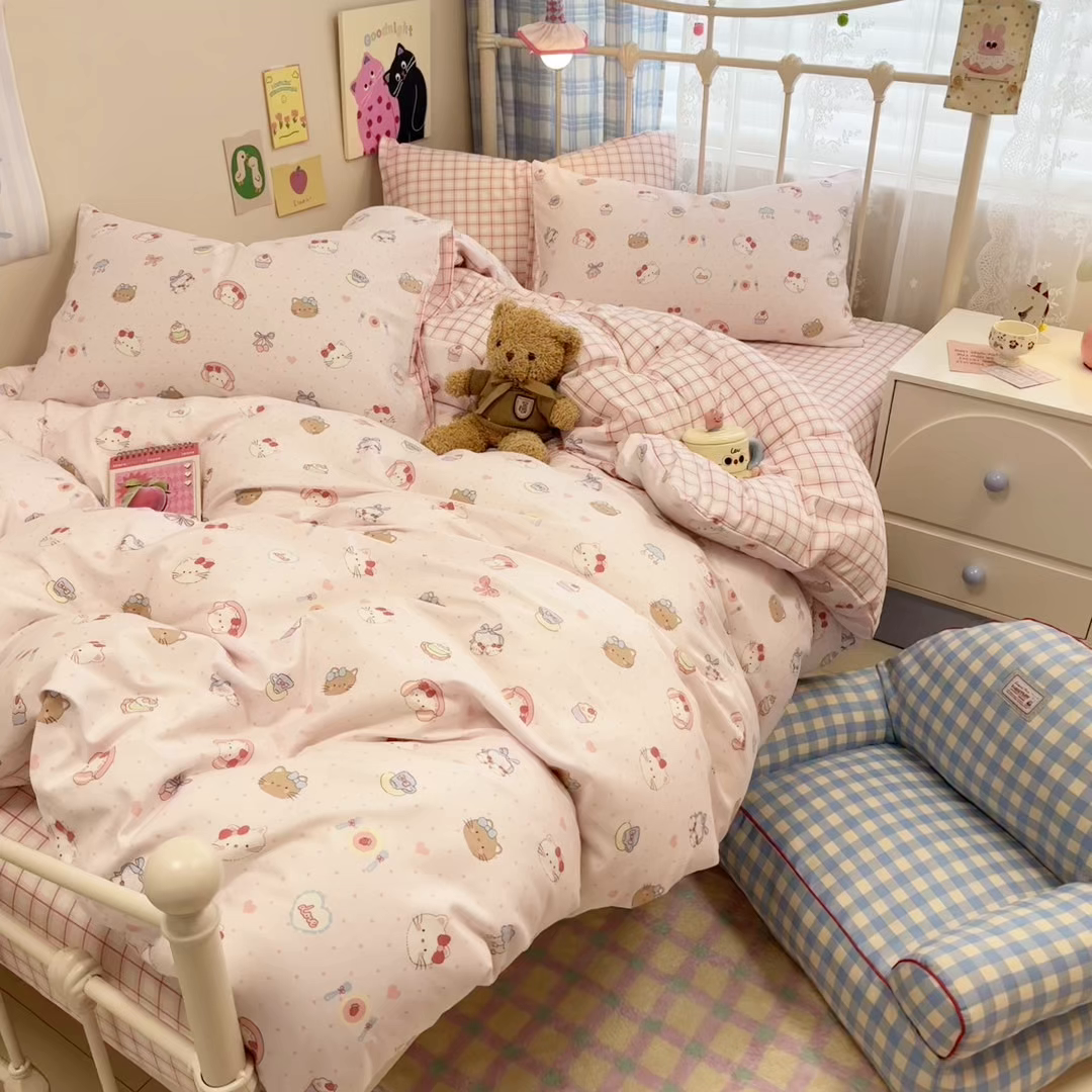 91家纺网 家纺一手货源 找家纺 呗旺鹿 2025新款40s全棉纯棉卡通印花学生系列四件套 甜品菲菲