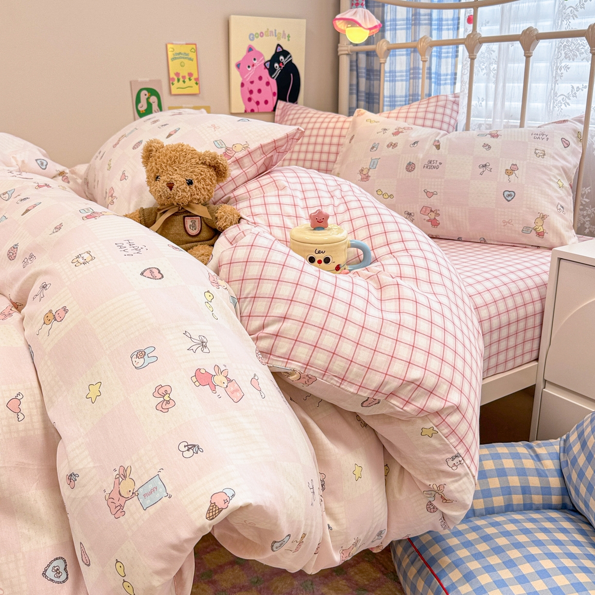 呗旺鹿 2025新款40s全棉纯棉卡通印花学生系列四件套 兔子假期