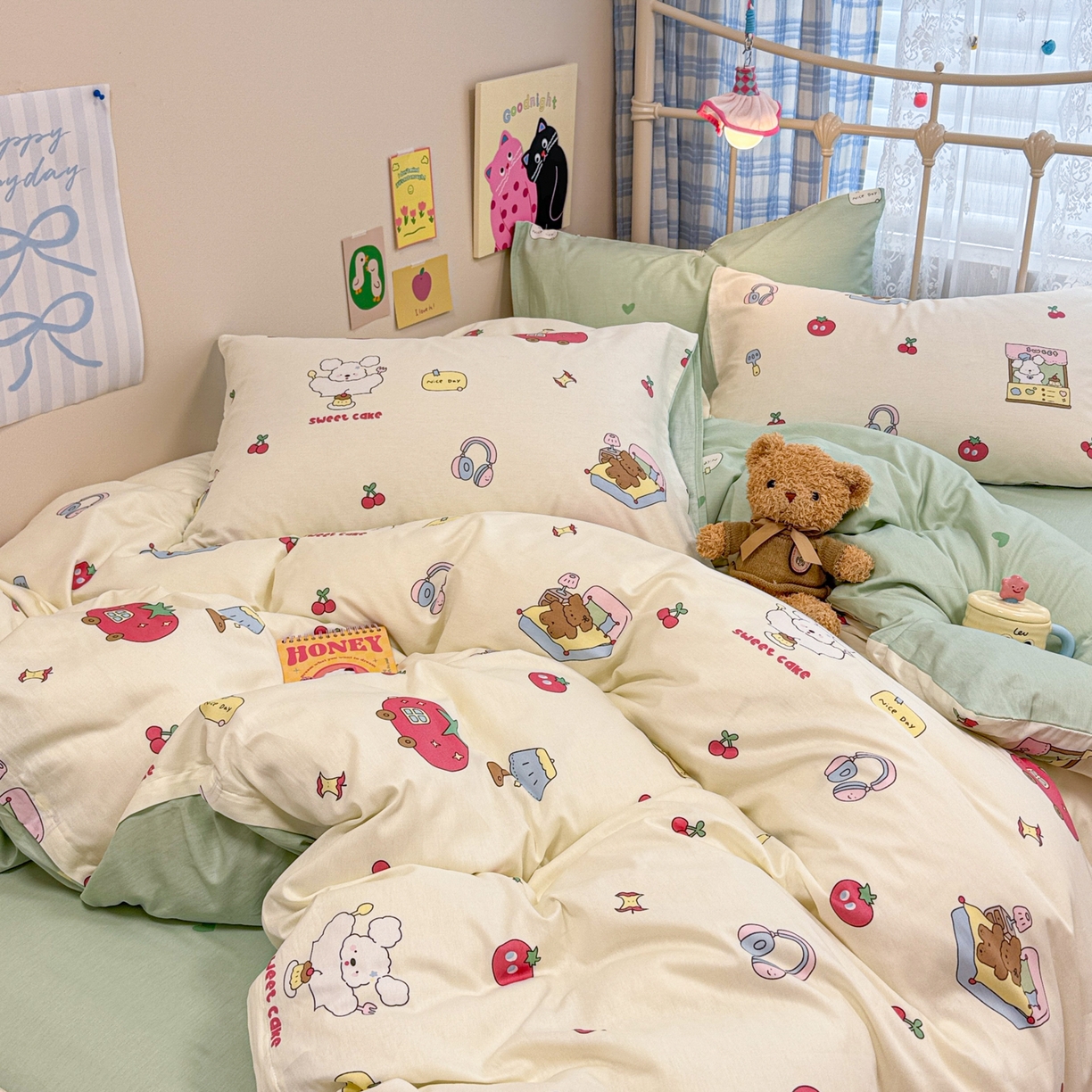 91家纺网 家纺一手货源 找家纺 呗旺鹿 2025新款40s全棉纯棉卡通印花学生系列四件套 熊熊酱