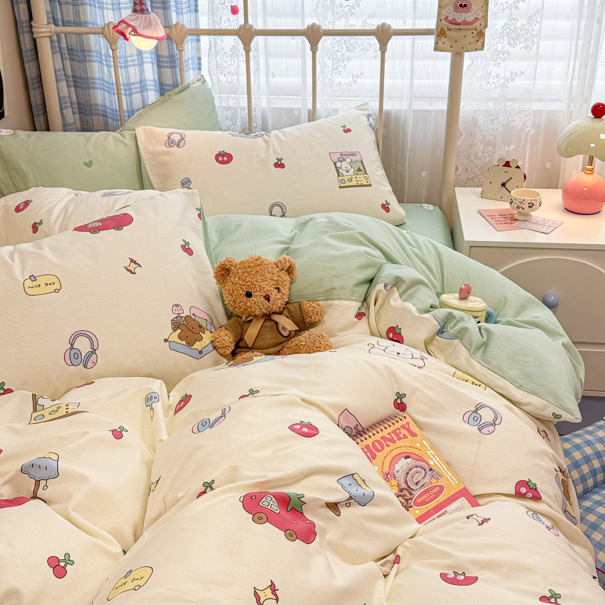 91家纺网 家纺一手货源 找家纺 呗旺鹿 2025新款40s全棉纯棉卡通印花学生系列四件套 熊熊酱