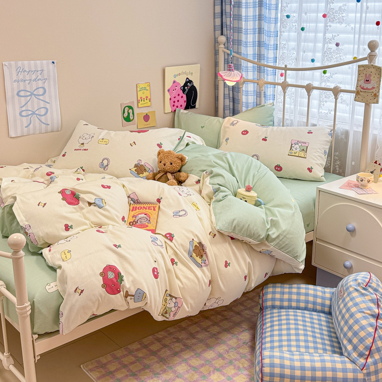 91家纺网 家纺一手货源 找家纺 呗旺鹿 2025新款40s全棉纯棉卡通印花学生系列四件套 熊熊酱