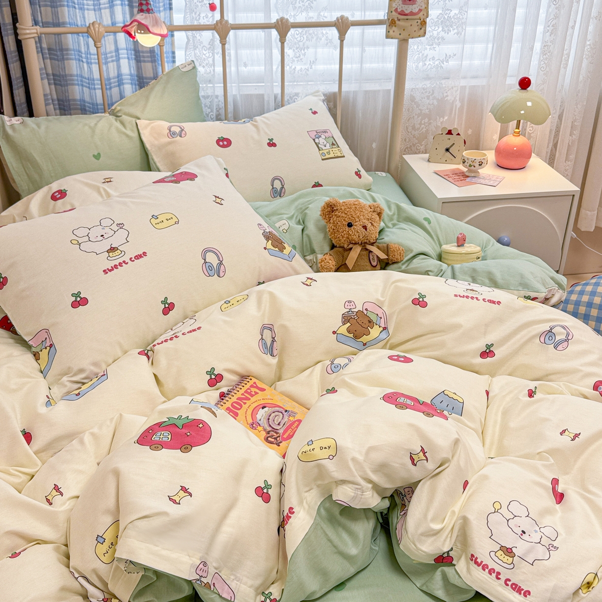 91家纺网 家纺一手货源 找家纺 呗旺鹿 2025新款40s全棉纯棉卡通印花学生系列四件套 熊熊酱