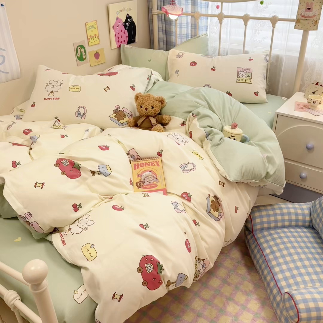 91家纺网 家纺一手货源 找家纺 呗旺鹿 2025新款40s全棉纯棉卡通印花学生系列四件套 熊熊酱