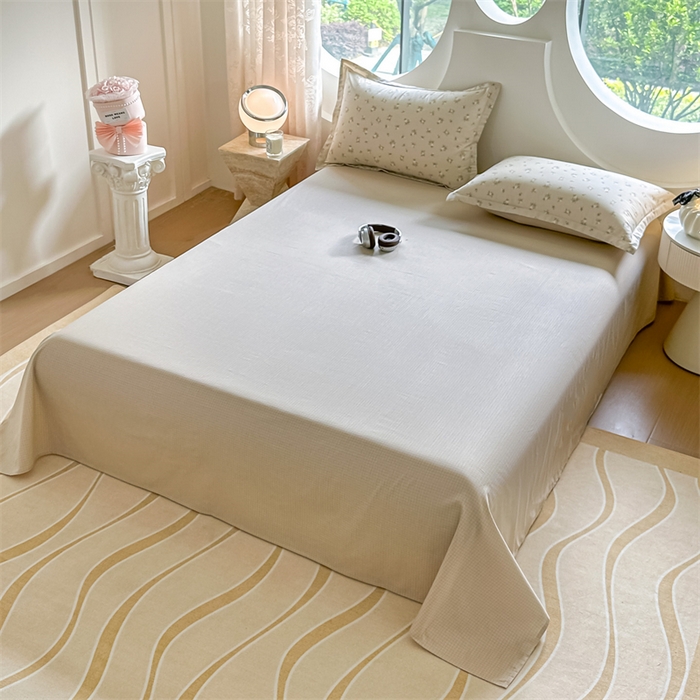 91家纺网 家纺一手货源 找家纺 芙绣家纺 2025新款A类全棉小清新印花单床单学生单品 格子-咖