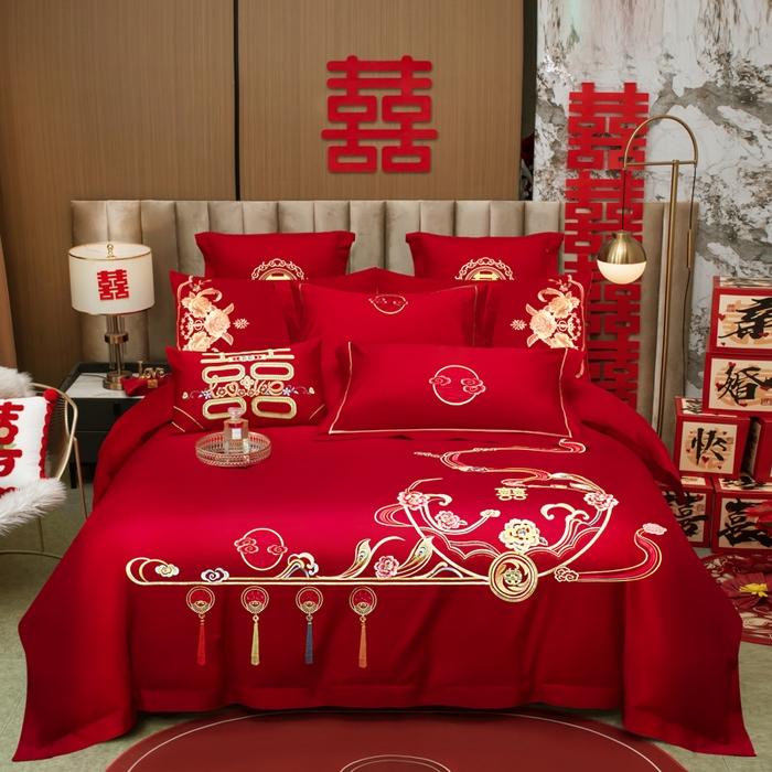 91家纺网 家纺一手货源 找家纺 （总）千禧家纺2025新款13372全棉绣花婚庆四件套