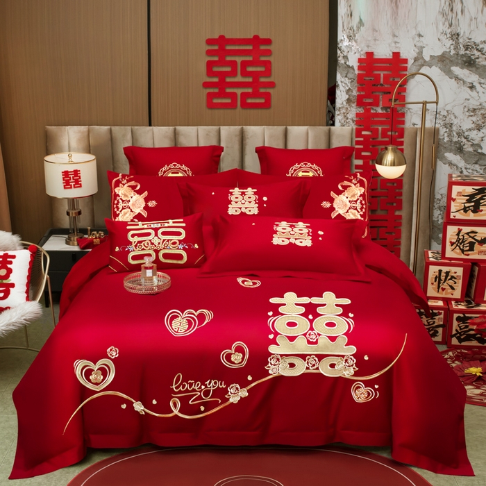 91家纺网 家纺一手货源 找家纺 （总）千禧家纺2025新款13372全棉绣花婚庆四件套