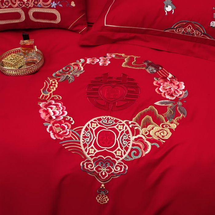 91家纺网 家纺一手货源 找家纺 （总）千禧家纺2025新款13372全棉绣花婚庆四件套