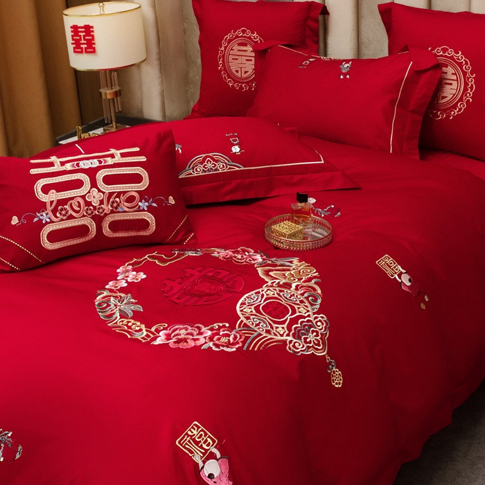 91家纺网 家纺一手货源 找家纺 （总）千禧家纺2025新款13372全棉绣花婚庆四件套