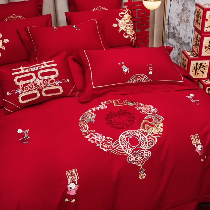 91家纺网 家纺一手货源 找家纺 （总）千禧家纺2025新款13372全棉绣花婚庆四件套