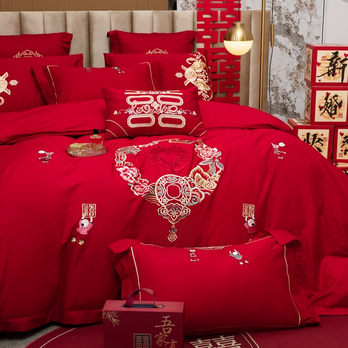 91家纺网 家纺一手货源 找家纺 （总）千禧家纺2025新款13372全棉绣花婚庆四件套