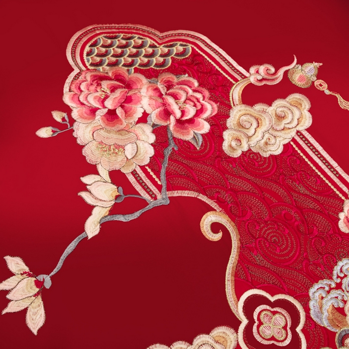 91家纺网 家纺一手货源 找家纺 千禧家纺2025新款13372全棉绣花婚庆四件套 东方喜嫁