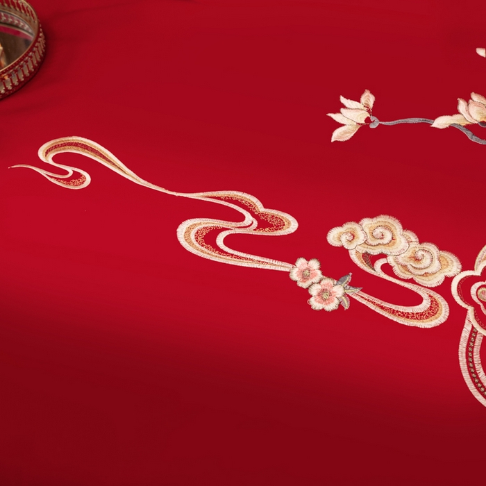 91家纺网 家纺一手货源 找家纺 千禧家纺2025新款13372全棉绣花婚庆四件套 东方喜嫁