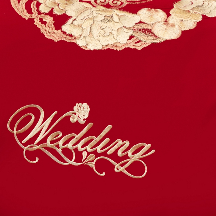 91家纺网 家纺一手货源 找家纺 千禧家纺2025新款13372全棉绣花婚庆四件套 福禧相传