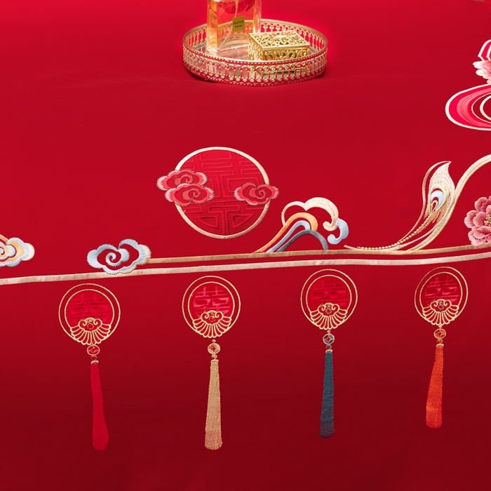 91家纺网 家纺一手货源 找家纺 千禧家纺2025新款13372全棉绣花婚庆四件套 花满盈阁