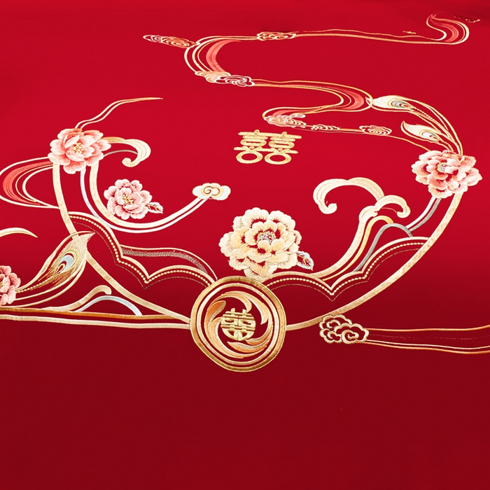 91家纺网 家纺一手货源 找家纺 千禧家纺2025新款13372全棉绣花婚庆四件套 花满盈阁