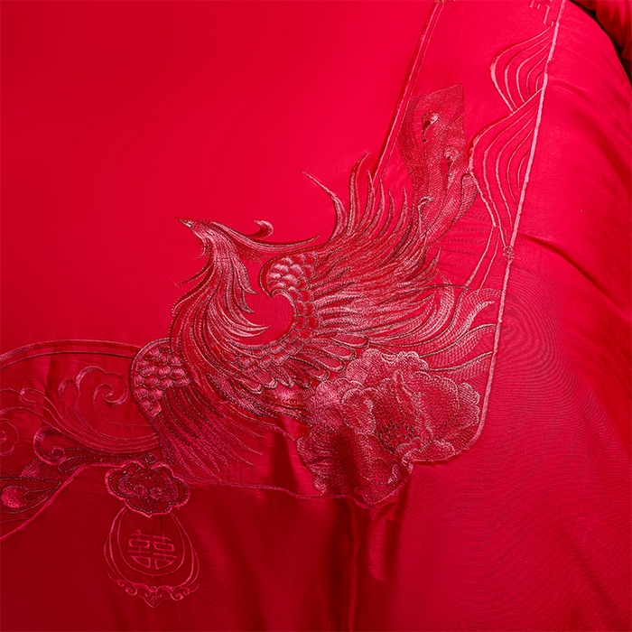 91家纺网 家纺一手货源 找家纺 千禧家纺2025新款13372全棉绣花婚庆四件套 龙凤蜜语（本色）