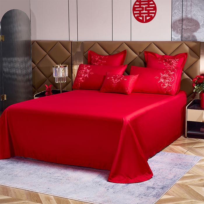 91家纺网 家纺一手货源 找家纺 千禧家纺2025新款13372全棉绣花婚庆四件套 龙凤蜜语（本色）