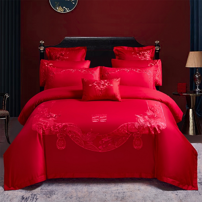 千禧家纺2025新款13372全棉绣花婚庆四件套 龙凤蜜语（本色）