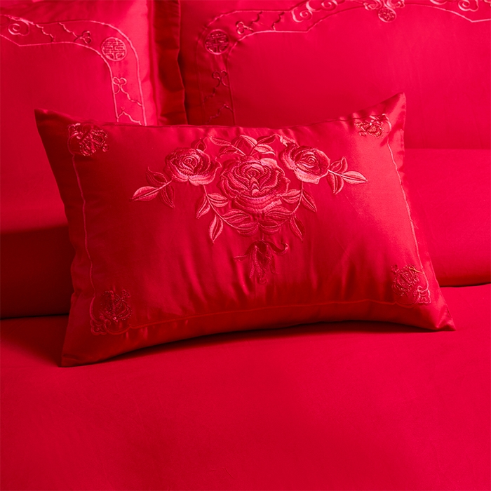 91家纺网 家纺一手货源 找家纺 千禧家纺2025新款13372全棉绣花婚庆四件套 龙凤蜜语（本色）