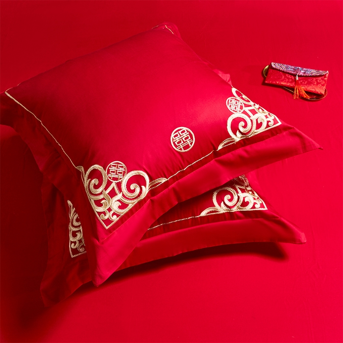 91家纺网 家纺一手货源 找家纺 千禧家纺2025新款13372全棉绣花婚庆四件套 满心欢喜