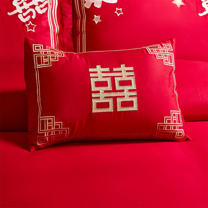 91家纺网 家纺一手货源 找家纺 千禧家纺2025新款13372全棉绣花婚庆四件套 满心欢喜