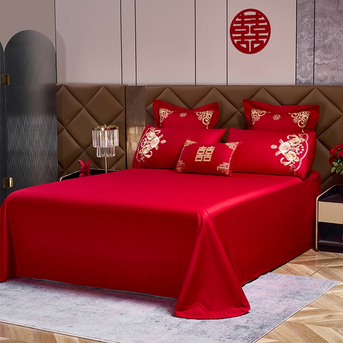 91家纺网 家纺一手货源 找家纺 千禧家纺2025新款13372全棉绣花婚庆四件套 满心欢喜