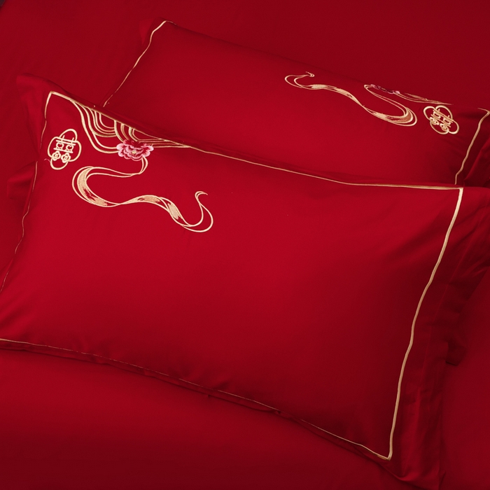 91家纺网 家纺一手货源 找家纺 千禧家纺2025新款13372全棉绣花婚庆四件套 倾城爱恋