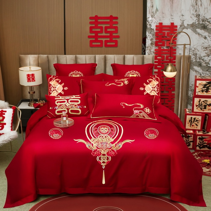 千禧家纺2025新款13372全棉绣花婚庆四件套 倾城爱恋