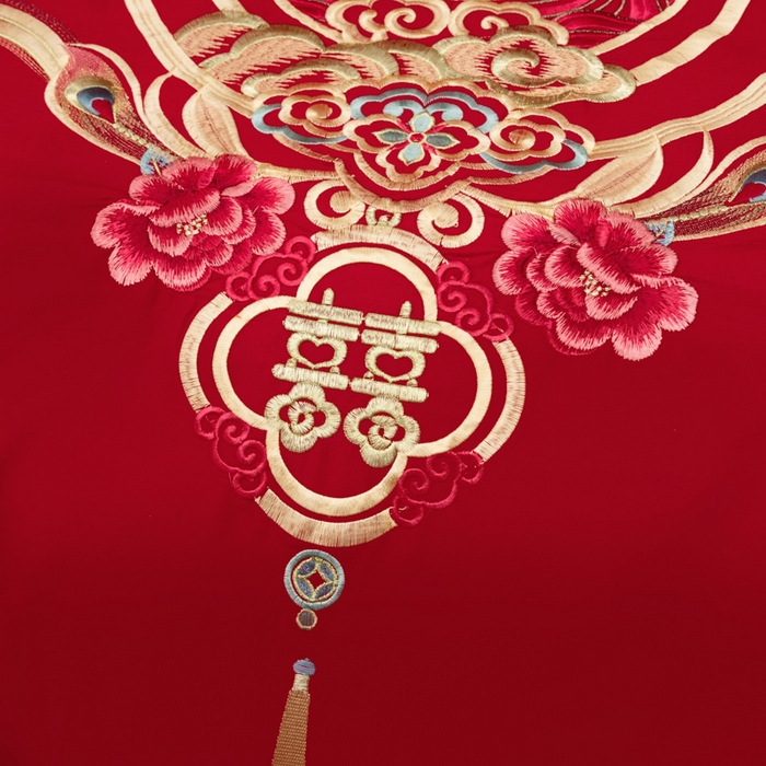 91家纺网 家纺一手货源 找家纺 千禧家纺2025新款13372全棉绣花婚庆四件套 倾城爱恋