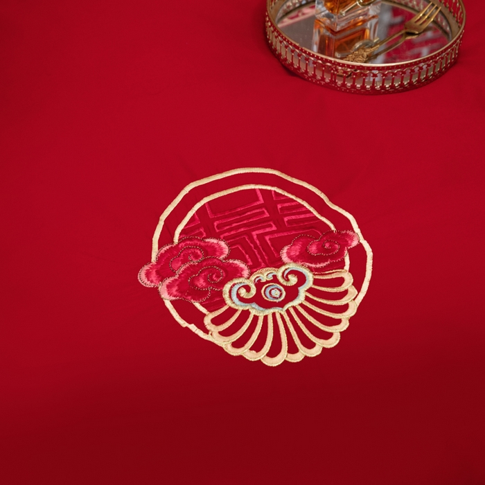 91家纺网 家纺一手货源 找家纺 千禧家纺2025新款13372全棉绣花婚庆四件套 倾城爱恋