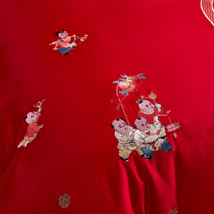 91家纺网 家纺一手货源 找家纺 千禧家纺2025新款13372全棉绣花婚庆四件套 天作之合