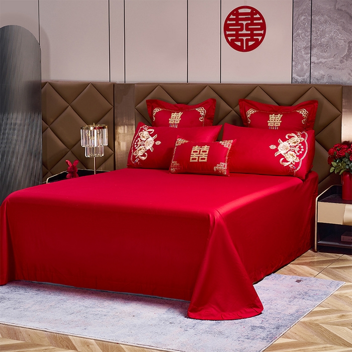 91家纺网 家纺一手货源 找家纺 千禧家纺2025新款13372全棉绣花婚庆四件套 天作之合