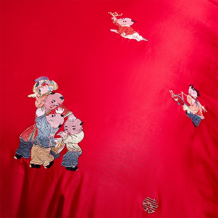 91家纺网 家纺一手货源 找家纺 千禧家纺2025新款13372全棉绣花婚庆四件套 天作之合