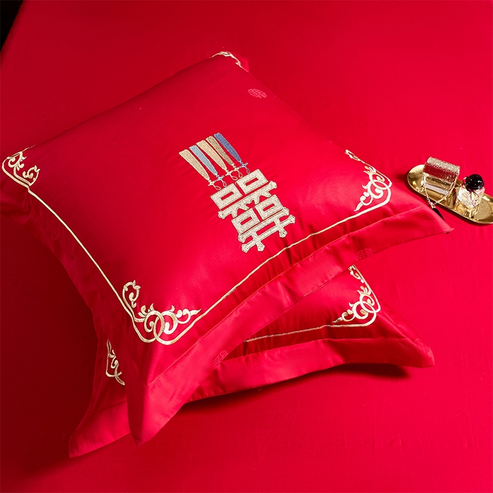 91家纺网 家纺一手货源 找家纺 千禧家纺2025新款13372全棉绣花婚庆四件套 天作之合