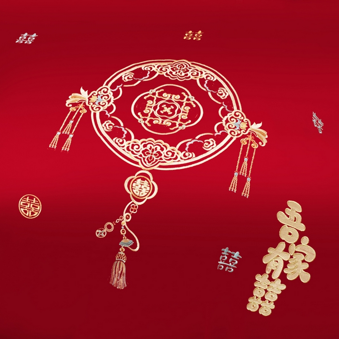 91家纺网 家纺一手货源 找家纺 千禧家纺2025新款13372全棉绣花婚庆四件套 吾家有喜