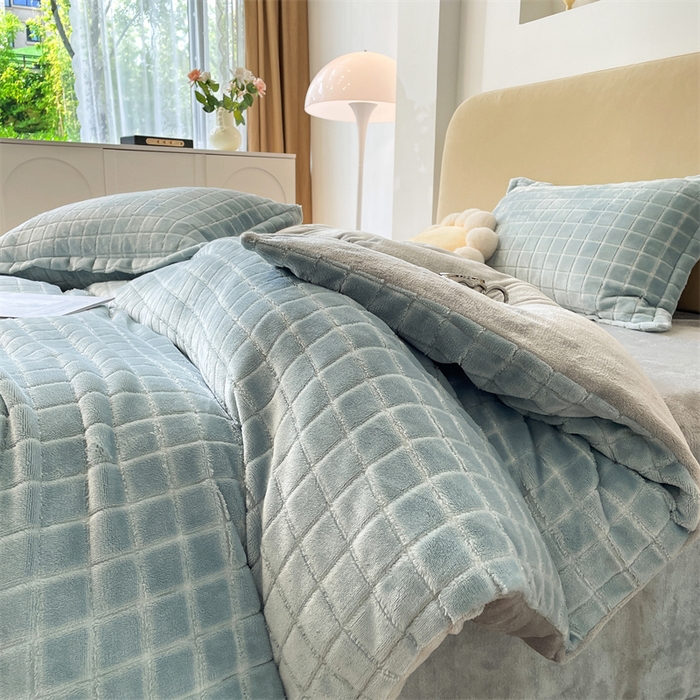 91家纺网 家纺一手货源 找家纺 （总）兰紫橙2025新款牛奶绒色织提花四件套