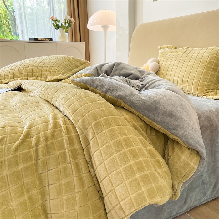 91家纺网 家纺一手货源 找家纺 （总）兰紫橙2025新款牛奶绒色织提花四件套