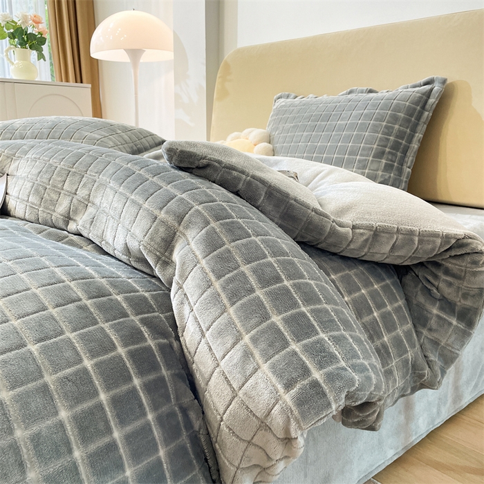 91家纺网 家纺一手货源 找家纺 （总）兰紫橙2025新款牛奶绒色织提花四件套